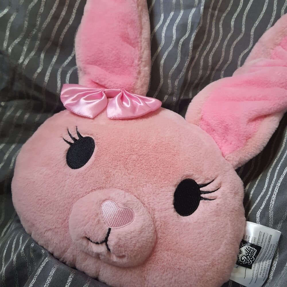 Dolls Kill Home Pink Bunny Plush Head Pillow Bendable Ears Embroidered Face
